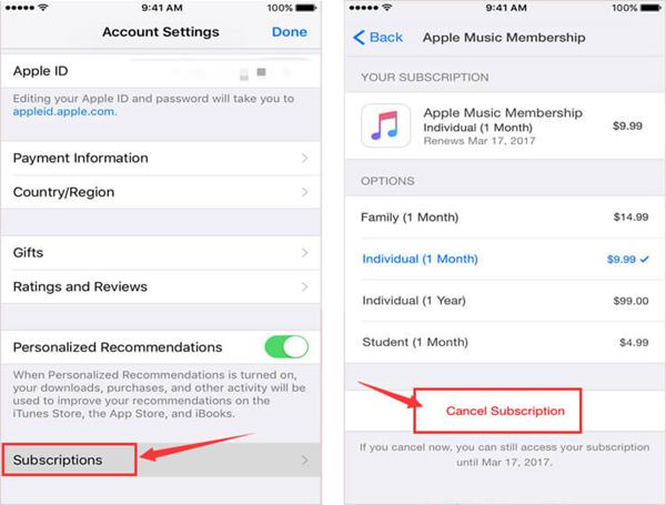 how to cancel apple music subscription on iPhone