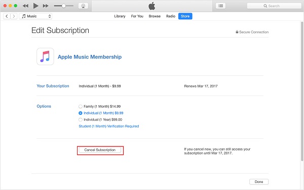 how to cancel apple music subscription on itunes