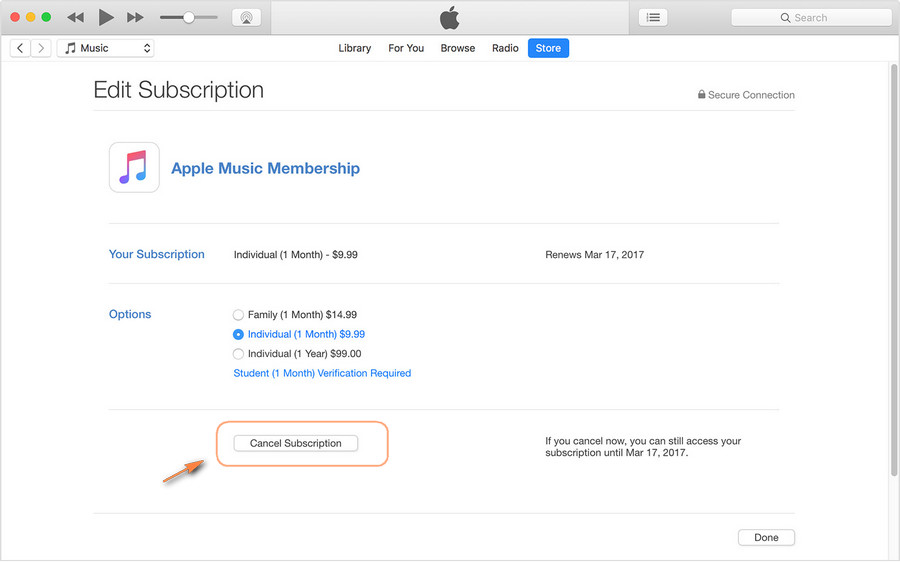 Unsubscribe to Apple Music on Mac or PC