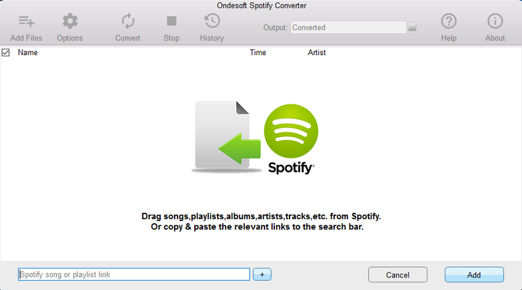 Drag and drop songs, albums or playlists from Spotify
